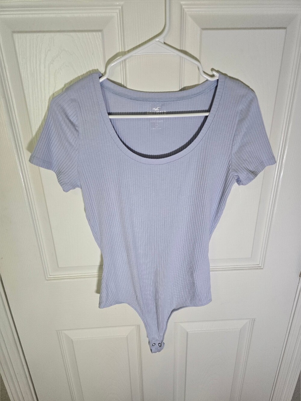 Hollister Ribbed Short Sleeve Scoop Neck Light Blue Bodysuit Large